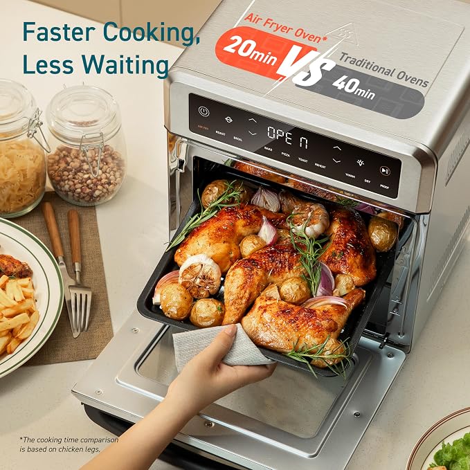 Cosori Air Fryer Oven, 13QT, 11-in-1, Rotisserie, Max 450°F, 6 Accessories | Small Footprint, Dual Heating Elements, Two-Level Cooking, 40% Faster Cooking, Dishwasher-Safe Removable Accessories