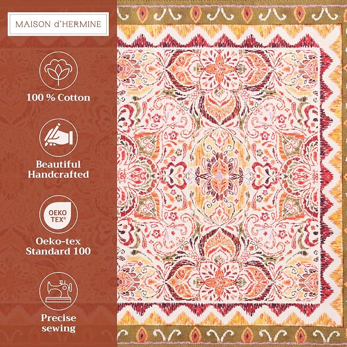 Maison d' Hermine Placemats Set of 4 Reusable 100% Cotton (13"x19") | Cloth Place Mats Washable Table Mats for Kitchen Dining Party Wedding Hotel Home Thanksgiving Christmas - Damask