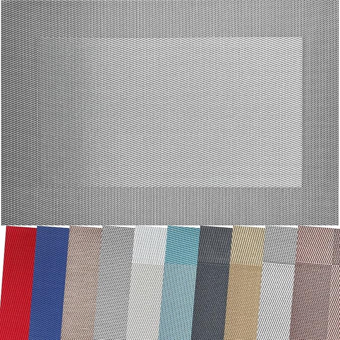 Vinyl Placemats Heat-Resistant Table Mats Washable Easy Clean Plastic Placemat for Kitchen Dining Table Set of 6 Indoor Outdoor (Dark Silver)