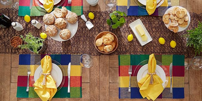 DII Basic Everyday Ribbed Tabletop 100% Cotton, Placemat Set, 13x19, Summer Check, 6 Piece