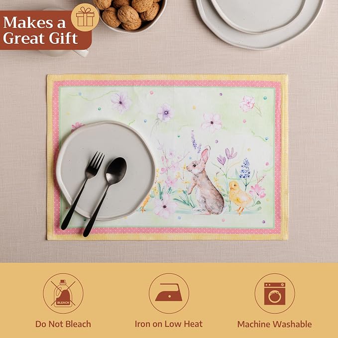Maison d' Hermine Placemats Set of 4 Reusable 100% Cotton (13"x19") | Cloth Place Mats Washable Table Mats for Kitchen Dining Party Wedding Hotel Home Restaurant Spring Summer - Easter Zest