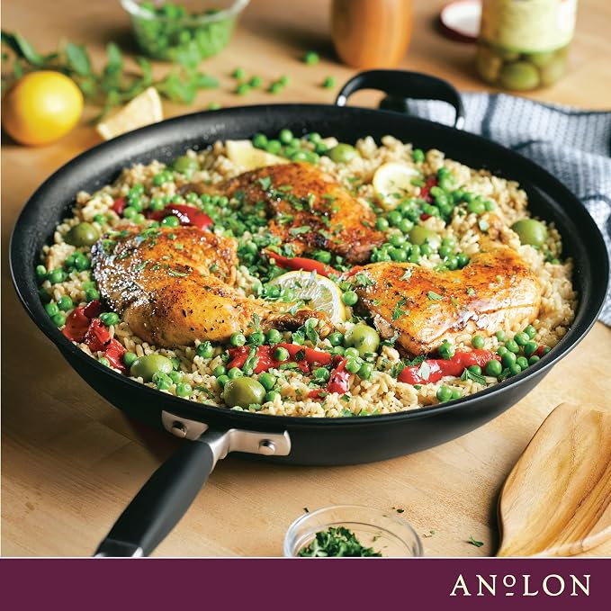 Anolon Advanced Home Hard-Anodized Nonstick Frying Pan with Helper Handle, Large Skillet, Non Stick Pan, 14.5-Inch, Onyx