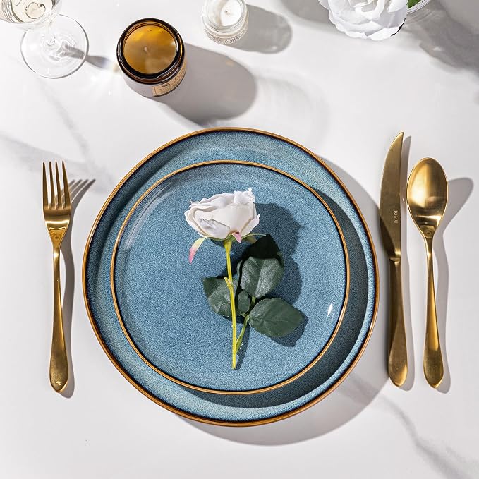 AmorArc Ceramic Dinnerware Sets for 6, 18Pcs Plates and Bowls Sets Dishes | Stoneware Handmade Reactive Glaze Dinner Set, Highly Scratch Resistant | Dishwasher & Microwave Safe Dishware