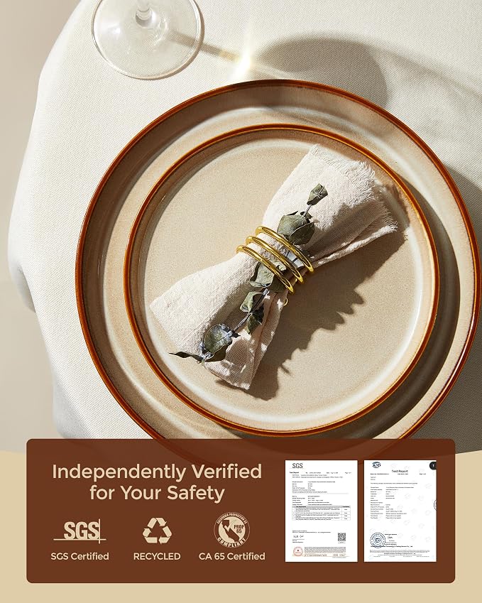 Dinnerware Set for 4, Ceramic Dish Sets, Plate and Bowl Set, Microwave & Dishwasher Safe Dishware Set, Chip & Scratch Resistant Dinner Set, No Two Are Alike, Amber Brown