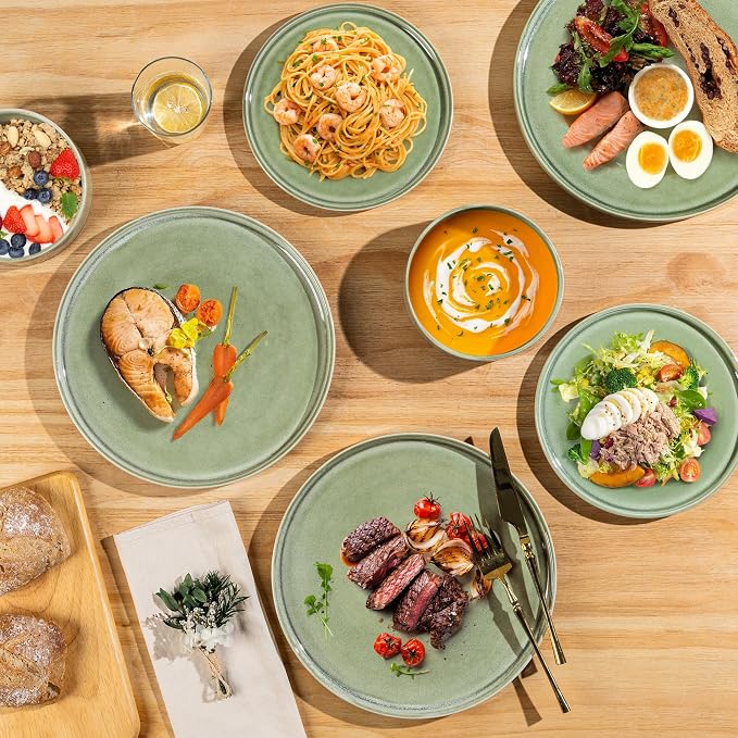 AmorArc Ceramic Dinnerware Sets for 6,18 Piece Plates and Bowls Sets Dishes | Stoneware Handmade Reactive Glaze Dishes Set | Highly Chip and Crack Resistant | Dishwasher & Microwave Safe