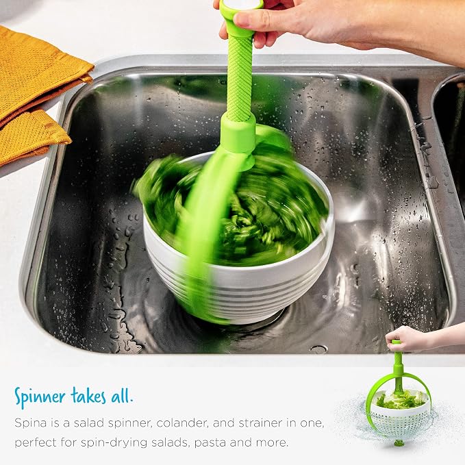 Dreamfarm Spina 2-in-1 Collapsible Salad Spinner & Colander | Compact storage, in-sink salad washer and strainer, 12 cup capacity, cleans fruit, vegetables and berries, drains pasta