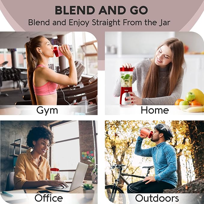 Mueller Heavy-Duty Personal Blender for Shakes and Smoothies with a 15 Oz Travel Cup and Lid, Juices, Baby Food, Portable Blender & Food Processor, Red