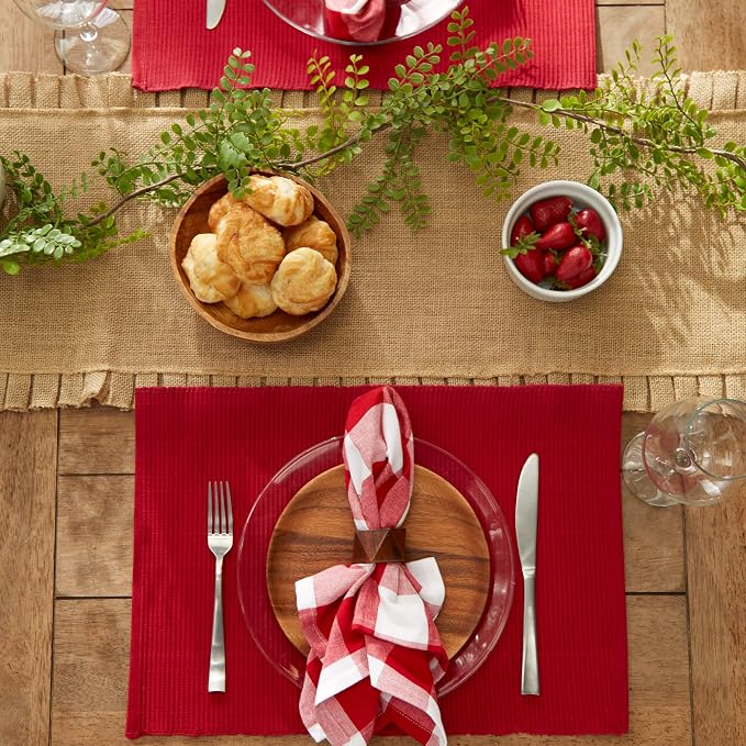 DII Basic Everyday Ribbed Tabletop 100% Cotton, Placemat Set, 13x19, Cardinal Red, 6 Piece