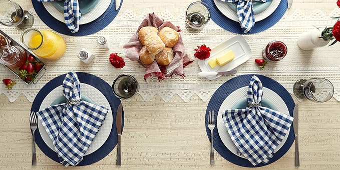 DII PVC Tabletop Collection Woven Indoor/Outdoor, Round Placemat Set, 13.75", Nautical Blue, 6 Piece