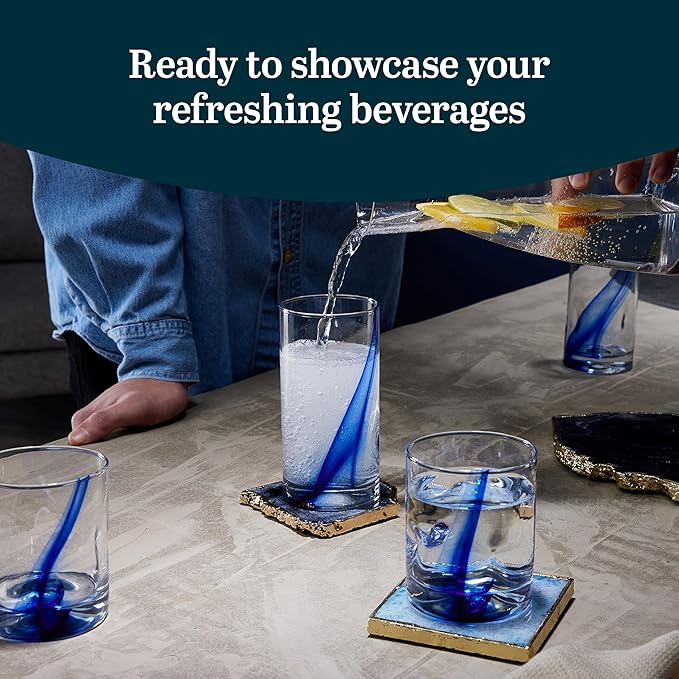 Libbey Blue Ribbon Tumbler and Rocks Drinking Glass Set of 8, Artisanal, Four-Dimpled Glass Cups Set, Clear Glassware Drinking Glasses for Daily Use
