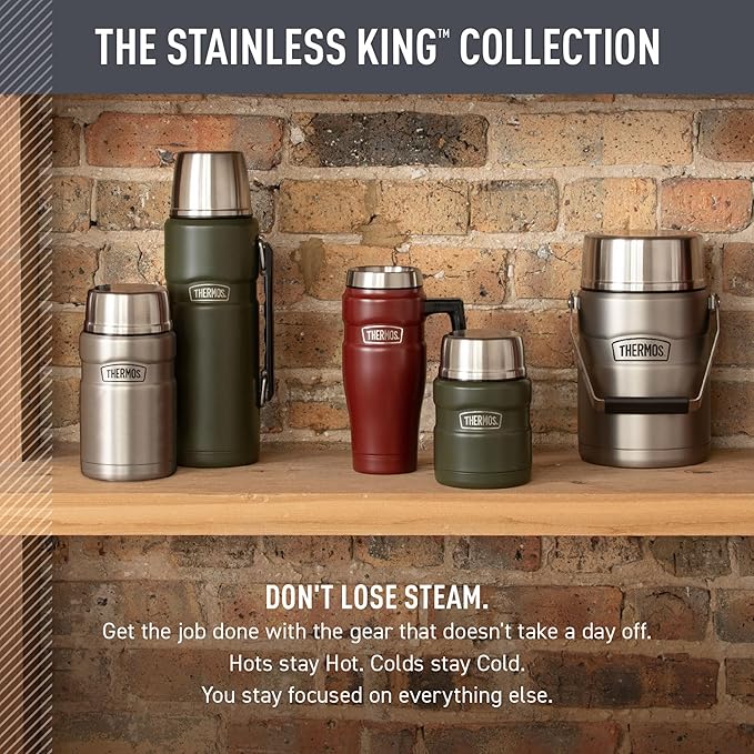 THERMOS Stainless King Travel Mug with Handle, 16oz, Matte Pink | Vacuum-Insulated Travel Mug with Handle for Hot & Cold Drinks, Stainless Steel Coffee Mug with Lid for Commuting