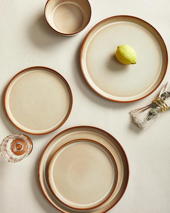 Dinnerware Set for 4, Ceramic Dish Sets, Plate and Bowl Set, Microwave & Dishwasher Safe Dishware Set, Chip & Scratch Resistant Dinner Set, No Two Are Alike, Amber Brown