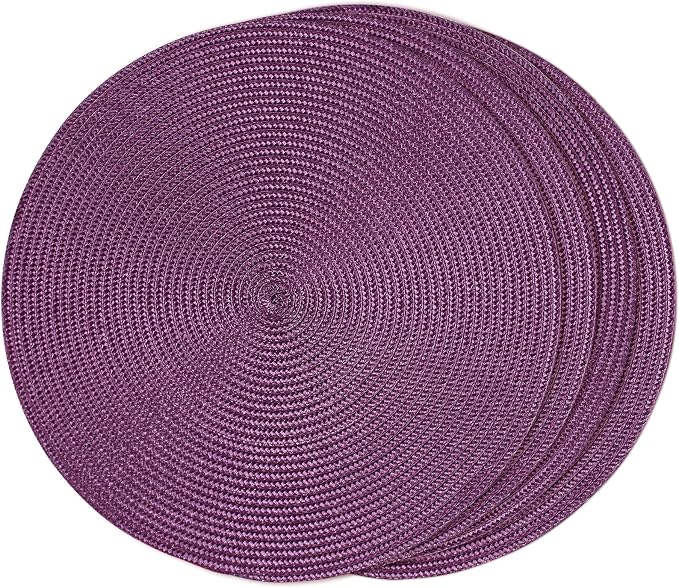 FunWheat Round Braided Placemats Set of 4 Table Mats for Dining Tables Woven Washable Non-Slip Place mats 15 inch(Purple,4pcs)