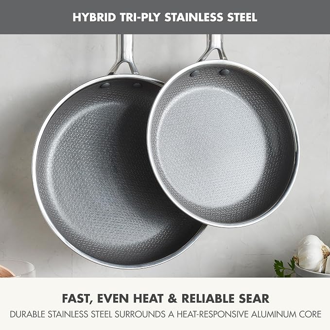 GreenPan Hybrid 2 Piece (9.5" & 11") Stainless Steel & Ceramic Skillet Set | APEX Tri-Ply Pan, PFAS-Free Thermobond Nonstick, Induction & All Cooktop Compatible, Dishwasher & Oven Safe to 850F, Silver