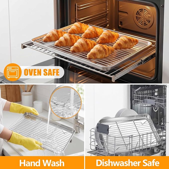 Homikit Baking Sheet with Wire Rack Set (3 Pans + 3 Racks), 16/12/9 Inches | Stainless Steel Sheet Pans with Cooling Racks for Oven, Heavy Duty Metal Cookie Bacon Baking Trays Non Toxic, Dishwasher Safe