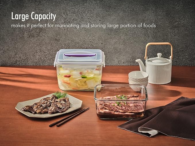 GLASSLOCK 125 Oz Glass Food Storage set of 2 – Large Capacity, Airtight & Leak-Proof, BPA Free Lid with Carry Handle, Microwave, Dishwasher, Fridge & Freezer Safe, Marinating, Sauce, Fruit Storage