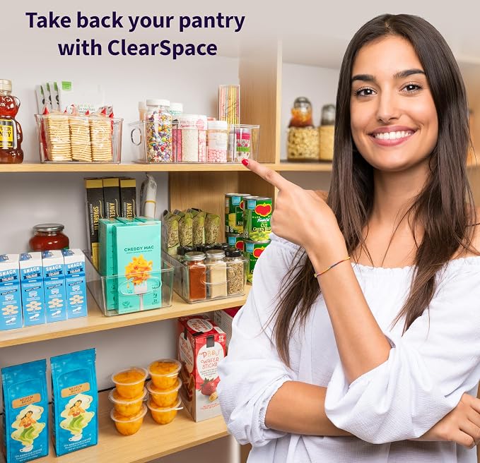 ClearSpace Plastic Pantry Organization and Storage Bins with Removable Dividers – Perfect Kitchen Organization or Kitchen Storage – Refrigerator Organizer Bins, Cabinet Organizers (2 Pack)