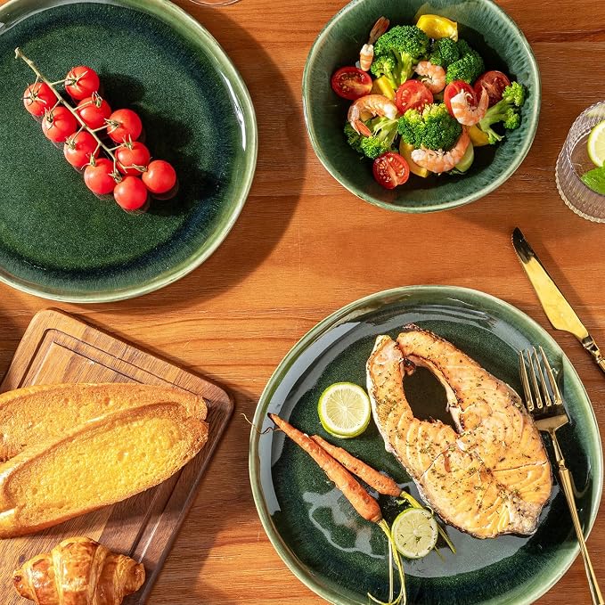 AmorArc Ceramic Dinnerware Sets for 4, 12Pcs Plates and Bowls Sets Dishes | Stoneware Handmade Reactive Glaze Dinner Set, Highly Scratch Resistant | Dishwasher & Microwave Safe Dishware