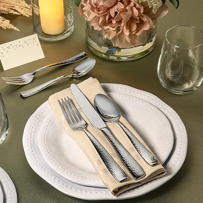 Hudson Essentials 40-Piece Hammered Stainless Steel 18/10 Flatware Silverware Set, Service for 8 (40-Piece Set)