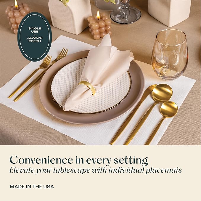 Disposable Wood Paper Placemats for Dining Table - 100-Pack 18" x 12" Cloth-Like Rectangle Paper Placemats for Baby, Kids, Party Or Weddings.