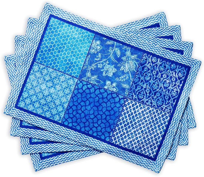 Maison d' Hermine Placemats Set of 4 Reusable 100% Cotton (13"x19") | Cloth Place Mats Washable Table Mats for Kitchen Dining Party Wedding Hotel Home Restaurant Spring Summer - Indigo Love