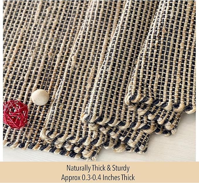 Natural Jute Table Runner 13x90 Inch – Vintage Boho Rustic Table Decor – Handwoven Table Runner in Natural Jute and Black – Farmhouse Dining or Console Table Accent