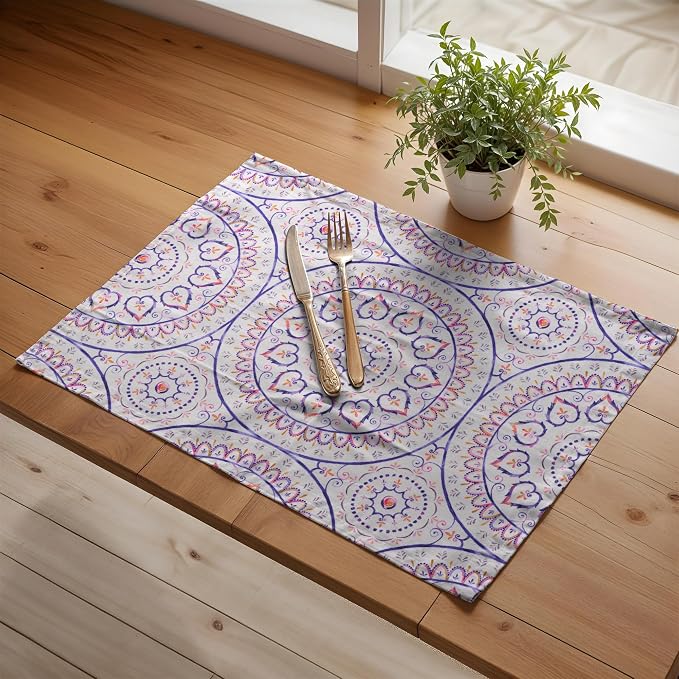Maison d' Hermine Placemats Set of 4 Reusable 100% Cotton (13"x19") | Cloth Place Mats Washable Table Mats for Kitchen Dining Party Wedding Hotel Home Restaurant Spring Summer - Mandala