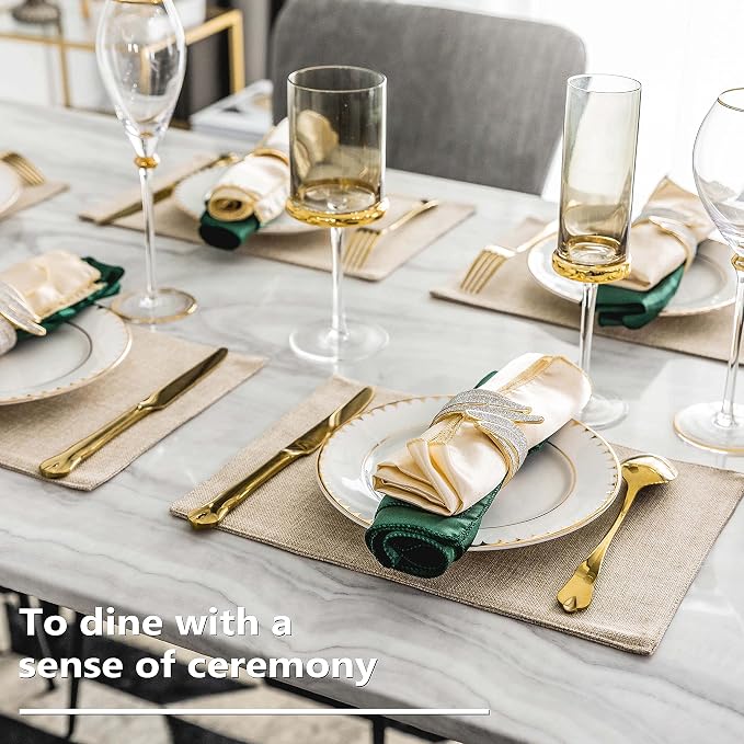 Home Brilliant Burlap Linen Placemats Set of 6 Plate Mats Heat Resistant Dining Table Cloth Placemats Washable Kitchen Table Mats for Holiday Dinner, 13x19 inch, Light Linen