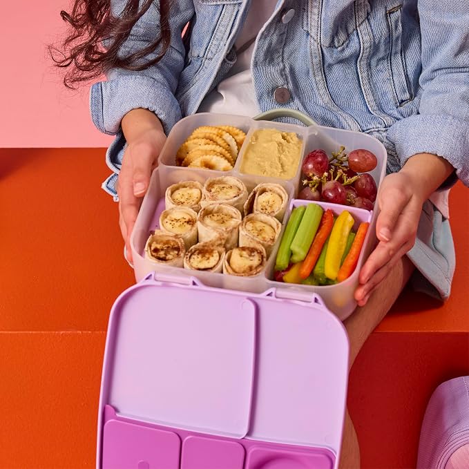 b.box Lunch Box, 8.5 Cup Bento Box for All Ages, Snack Box, Food Containers | Lunch Box Kids + Adults, Lunch Containers, 4 Compartments, Leak Proof, Dishwasher Safe, BPA Free, PFAS Free —Sugar Plum
