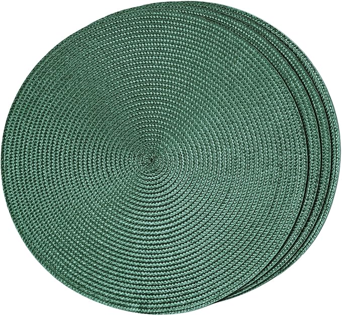 FunWheat Round Braided Placemats Set of 4 Table Mats for Dining Tables Woven Washable Non-Slip Place mats 15 inch(Black Green,4pcs)