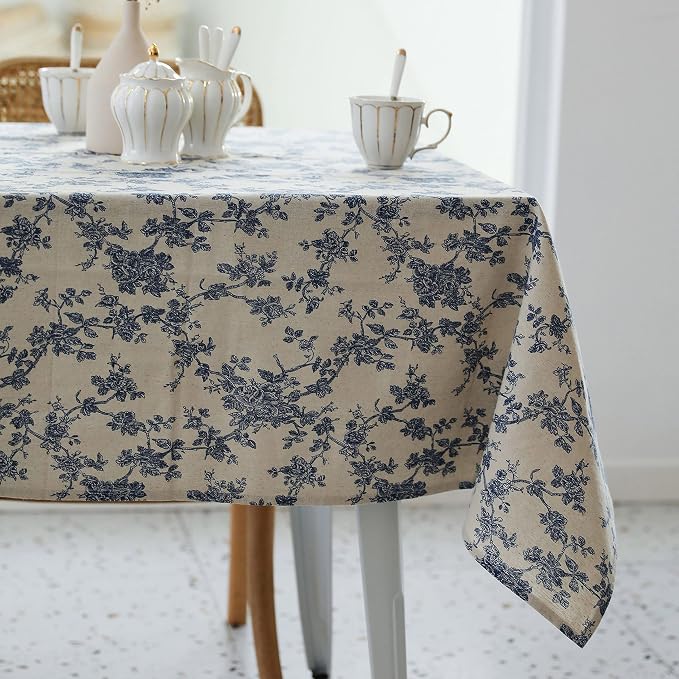 Pastoral Rectangle Tablecloth - 60 x 120 Inch Table Cloth - Washable Table Cover with Dust-Proof Wrinkle Resistant for Restaurant, Picnic, Indoor and Outdoor Dining, Floral (Dark Blue)