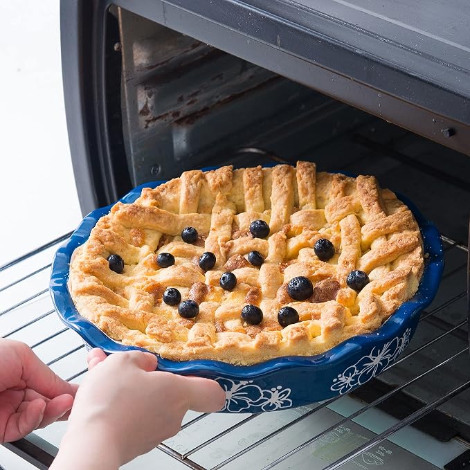 Pie Pan Ceramic Pie Plate, 9 inch Deep Dish Pie Pans, Nonstick Pie Pans for Baking, Blue and White Floral Pie Dish For Kitchen