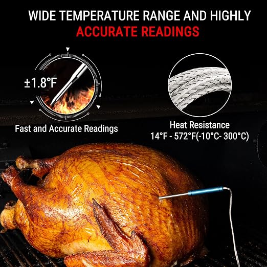 TempPro TempSync 1000FT Wireless Meat Thermometer for Grill with 4 Probes | RF Technology, Alarms, Large Digital Backlit Display, Stainless Steel Probe, Smoker, BBQ, Grill Cooking Gift