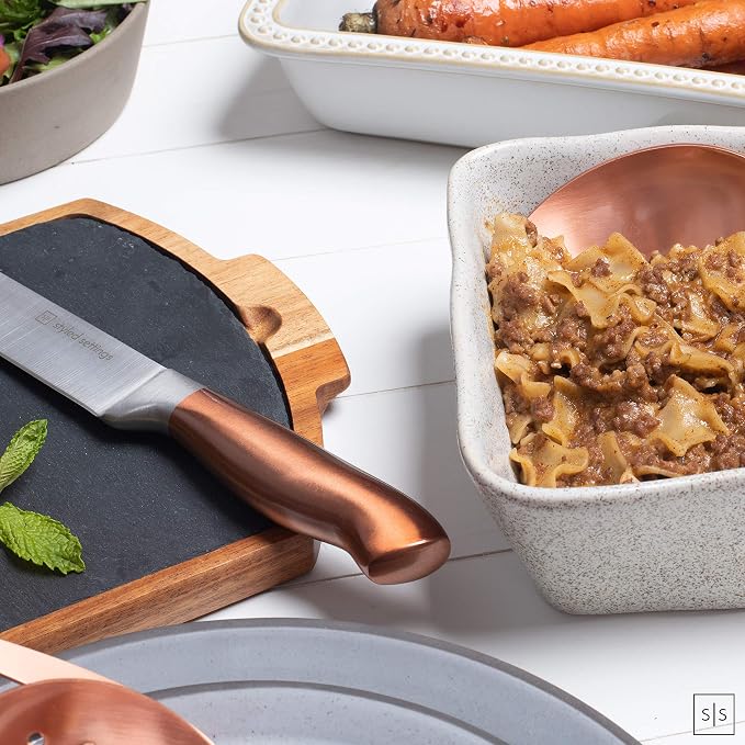 Styled Settings Copper Knife Set with Block & Built-In Sharpener, 14-Piece | Ultra-Sharp Full Tang Kitchen Knives with Block and Sharpener Built-In, Cooking & Prep Essentials, Copper Kitchen Accessories