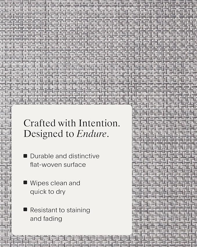 Chilewich Basketweave Placemats, Woven Rectangle Placemats Set of 4 | Reusable, Stain-Resistant, Indoor/Outdoor Tabletop Protection, Shadow, 14" x 19"