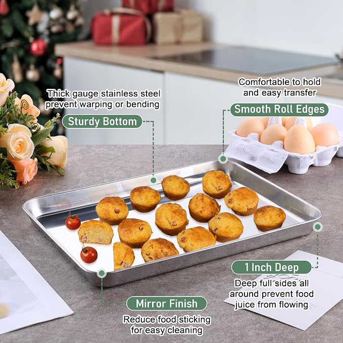 Homikit Baking Sheet with Wire Rack Set (1 Pan+1 Cooling Rack), 12" x 10" | Stainless Steel Quarter Sheet Pan with Grid Cooling Rack for Toaster Oven Roasting, Metal Bacon Cookie Trays with Baking Rack