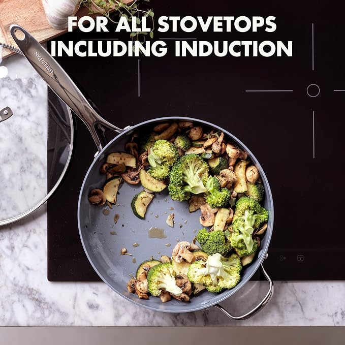 GreenPan Valencia Pro 4.5QT Ceramic Nonstick Sauté Pan, Hard Anodized | PFAS-Free Nonstick, Induction Ready, Compatible with all Stovetops, Hard Anodized, Gray, Dishwasher Safe, Oven Safe to 600F
