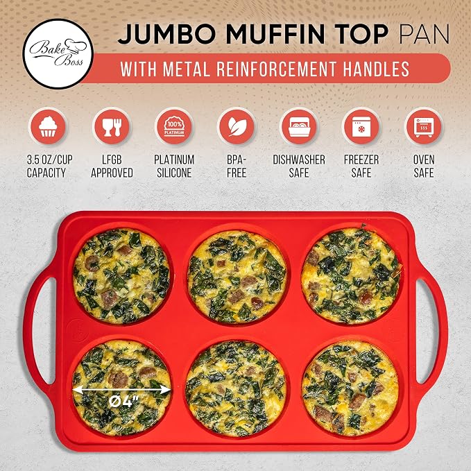 Confetti 4 Inch Silicone Jumbo Muffin Pan, 6 Cup Nonstick Baking Mold | BPA-Free Silicone Jumbo Muffin Pans for Baking, Nonstick Silicone Cupcake Pan, Large Muffin Mold, Easy Release Surface