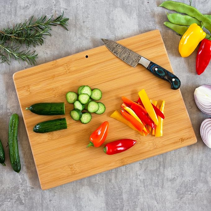 Totally Bamboo Colorado State Shaped Cutting Board, Art by Fish Kiss | State charcuterie board with colorful hand-drawn map artwork. Smooth reverse side for food prep. Hang tie for wall display.