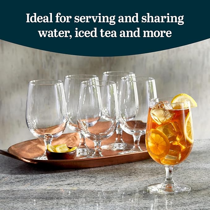 Libbey Entertaining Essentials Stemmed Water Glasses, Clear Multi-Purpose Water Goblet Set of 6, Dishwasher Safe 16 oz Goblet Glasses for Parties