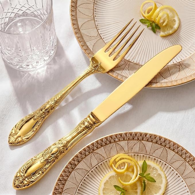 OSVSEE Vintage Silverware Set, 18/10 Stainless Steel Flatware Set for 4 | Heavy Duty Flatware with Royal Palace Handles, Mirror Polished Cutlery, Dishwasher Safe Silverware for Weddings & Gift Giving