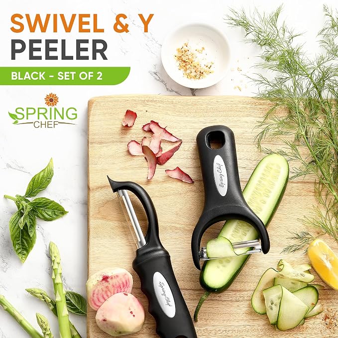 Spring Chef Swivel Vegetable Peeler & Y Potato Peeler w/Soft Grip Handles | Apple Peelers with Ultra Sharp Stainless Steel Blades, Multifunctional Peelers for Kitchen, Perfect for Carrot, Veggie, Fruit