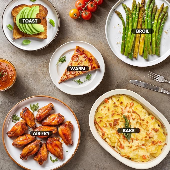 Elite Gourmet Compact Mini Air Fryer Oven, 8.5Qt, 800W, Stainless Steel | Adjustable Time & Temperature Controls - Includes Air Fry Basket, Bake Pan & Recipes - Great for Countertop Use