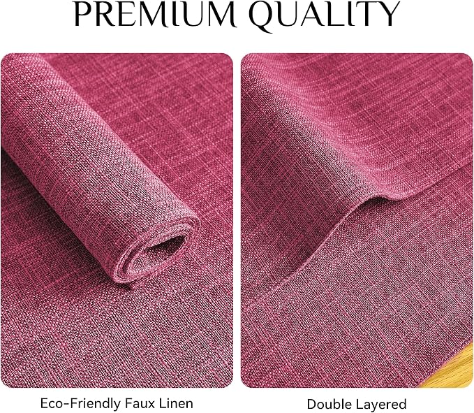 Softalker Faux Linen Placemats Set of 8-12 x 18 Inch, Heat Resistant Double Layered Durable Burlap Farmhouse Place Mats, Non-Slip Washable Rustic Table Mats for Dining, Kitchen, Party（Pink