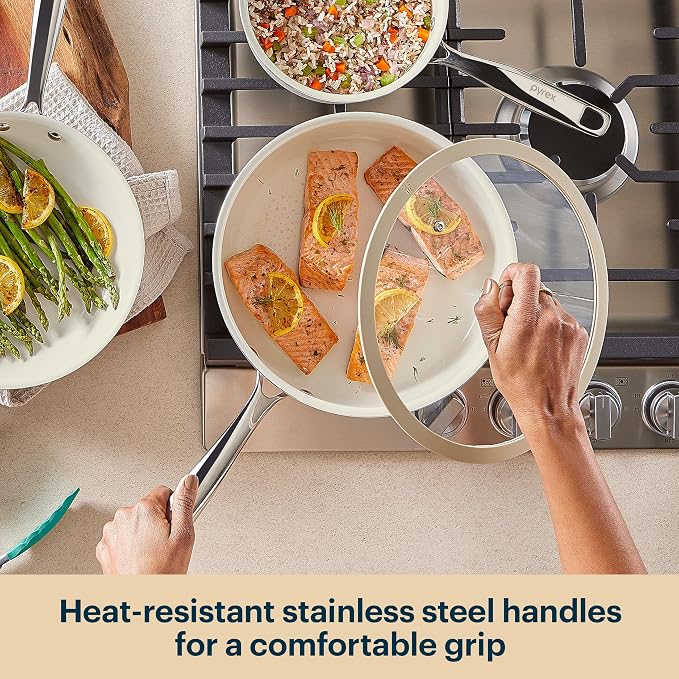 Pyrex 7-Piece Ceramic Cookware Set, Pots and Pans with Lids & Handles | Healthy nonstick ceramic coating, induction compatible stainless steel, PFAS Lead Cadmium BPA Free