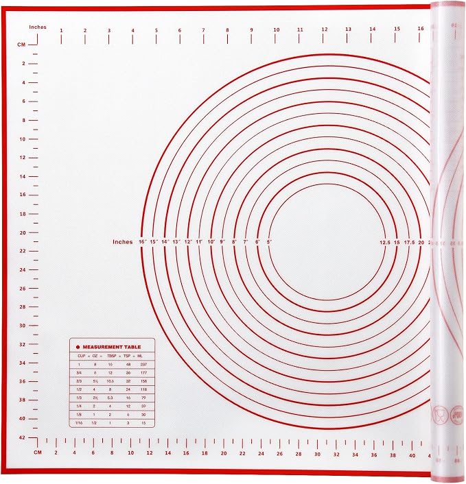 Yansumi silicone pastry non stick baking mat with measurement fondant mat with three sizes for silicone baking mat, counter mat, dough rolling mat,fondant/pie crust mat (Red, 28"L x20"W)