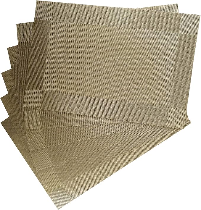 Table Placemats Dining Table Place Mats Set of 6 Heat Resistant Insulation Non-Slip Vinyl for Kitchen Dining Room 18" * 12" Gold