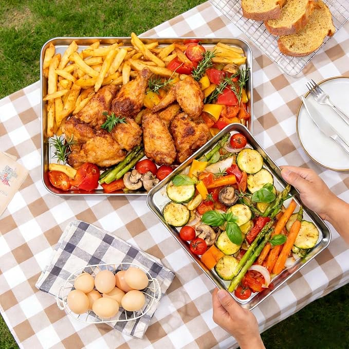 Onader Baking Sheet Pans, 18 x 13 Inch Cookie Sheet for Baking, Set of 2 | Stainless Steel Baking Trays, Large Sheet Pans for Roasting and Cooking, Non-Toxic Half Sheet Pans, Dishwasher Safe