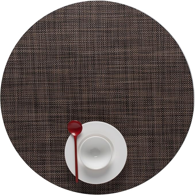 Chilewich Mini Basketweave Placemats, Round Woven Placemats Set of 4 | Reusable, Stain-Resistant, Indoor/Outdoor Tabletop Protection, Dark Walnut, 15" Round