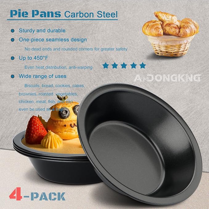 5 Inch Mini Pie Tin, 4-Pack Small Pie Pans | Nonstick Carbon Steel Baking Pans, Ideal For Oven & Instant Pot Baking, Perfect For Mini Pies, Cake, Tarts & Quiches